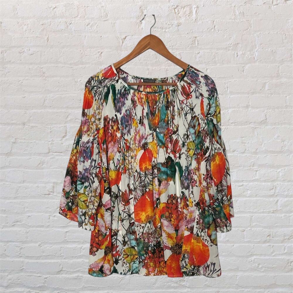Vince Camuto Floral Boho Blouse Multicolor 3/4 Sleeve Lightweight Top Medium